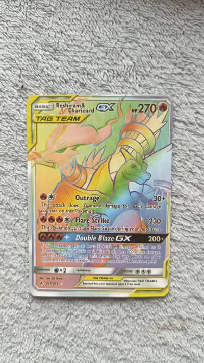 Secret Rare Rainbow Pokemon Card Reshiram and Charizard GX