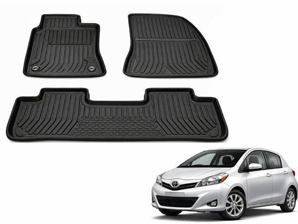 Toyota Vitz 2011–2017 Custom Fit Floor Mats | Black Rubber Coated | Waterproof & Anti-Slip
