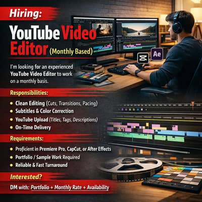 Hiring: YouTube Video Editor (Monthly Based)