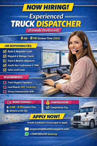 Truck Dispatcher || Female Jobs || Remote Job (Dispatch(
