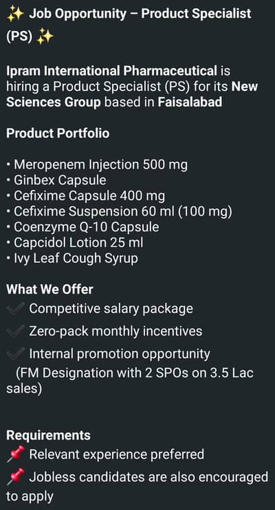 Medical Representative (Product Specialist)