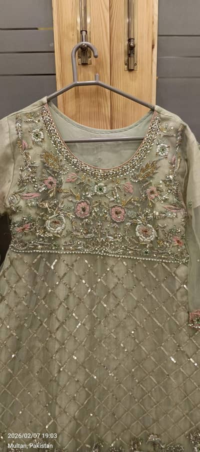 Maxi dress along with Dupatta and Trouser for sale in Good Condition