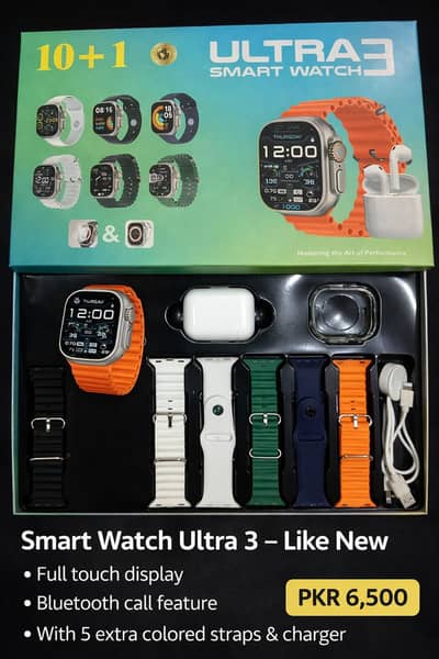 Smart Watch Ultra 3 – Like New – Bluetooth Call – 10+1 Straps