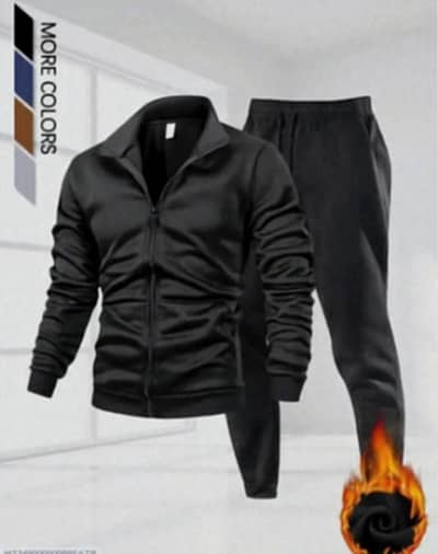 2pcs Men's Fleece Plain Zipper Track suit