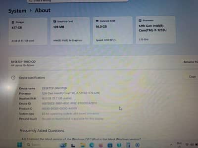 Hp 12th Gen Core i7 Laptop - Black Color - Neat & Clean