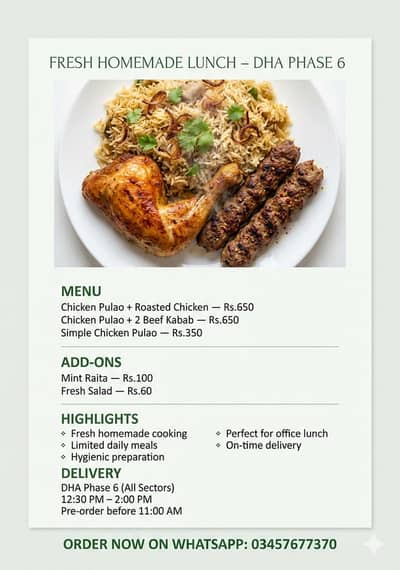 Fresh Homemade Lunch – DHA Phase 6