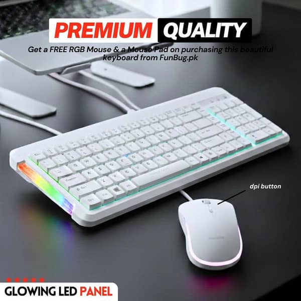 CuteFunBug J209 Gaming Keyboard and Mouse Combo with RGB Side LED Panel - Mechanical Feeling Wired Keyboard & 2400 DPI Mouse with FREE Mouse Pad for Pubg Mobile, Laptop, PC Computer - 3 in 1 Gaming Bundle - Black, White, Green