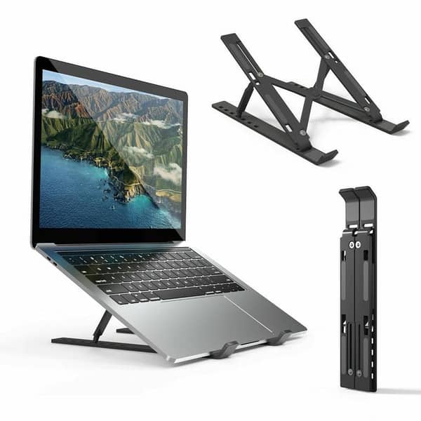 PURE Metal Laptop Stand Aluminium ~ Portable Aluminum Alloy Base, Foldable Laptop Metal Stand Cooling Pad with Adjustable Height & Anti Slip Rubber Grips ~ Compatible with All Laptops, Macbook, Tablet, Notebook ~ Silver by FunBug