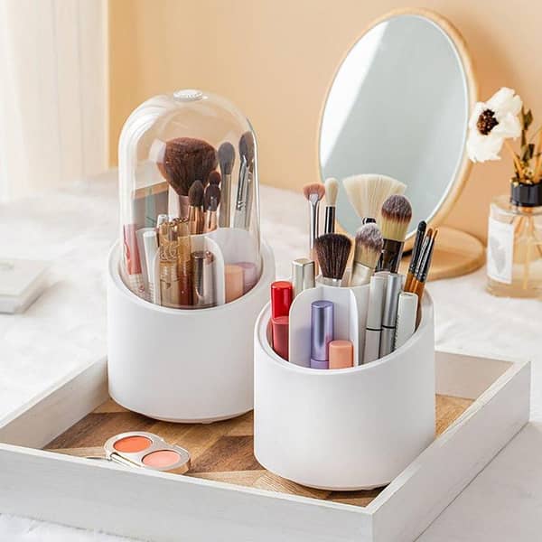 360° Rotating Makeup Brush Storage Box with 7 Slots, Transparent Dust-Free Organizer for Display on Bedroom, Dresser or Counter. . . .