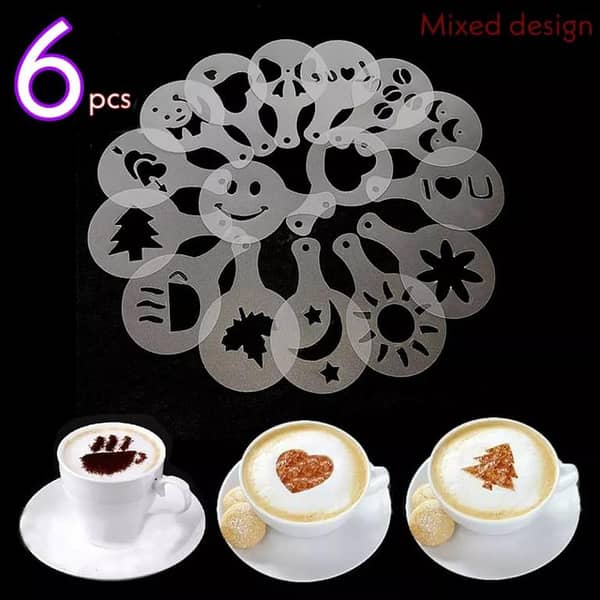 Coffee Cup Stencil Set: Coffee Cup, Coffee Mug Shaped Template and Heart/I Love You Shapes for Decorating Cappuccino Art
