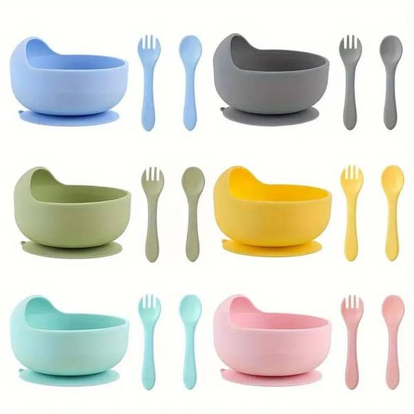 High Quality Spill-Proof Silicone Feeding Bowl Baby Dishes Kid Dinner Spoon Food Grade Silicone Baby Silicone Tableware