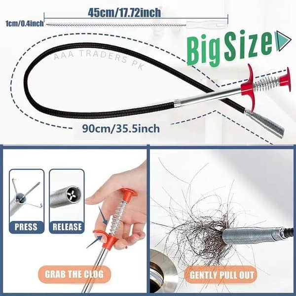 85cm Flexible Wire brush Hand Kitchen Sink Cleaning Hook Sewer Dredging Device Spring Pipe Hair Dredging Tool Metal wire brush