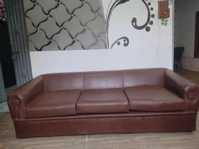3 Seater Leather Sofa | Comfortable & Well Maintained | Brown Color