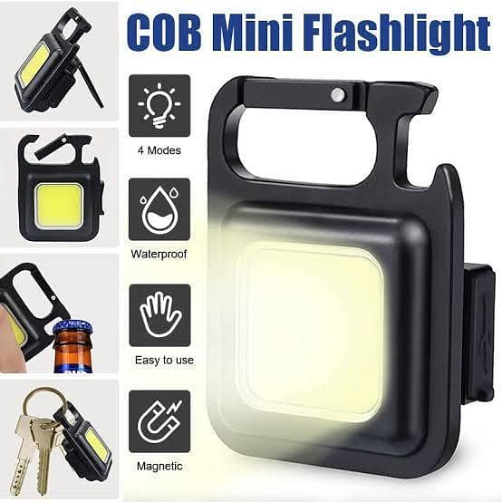 Charging Mini COB Keychain Flashlight with Magnet, 4 Modes for Camping and Home
