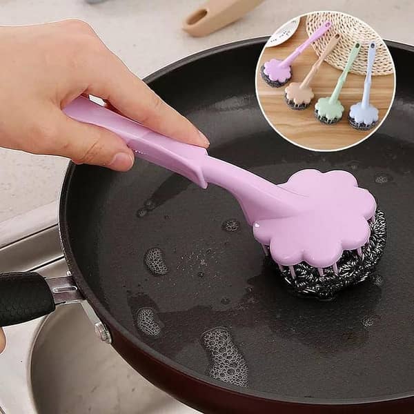 Stainless Steel Long Handle Wire Ball Brush Kitchen Hanging Cleaning Brush Pan Kitchen Dish Handle Washing Tool