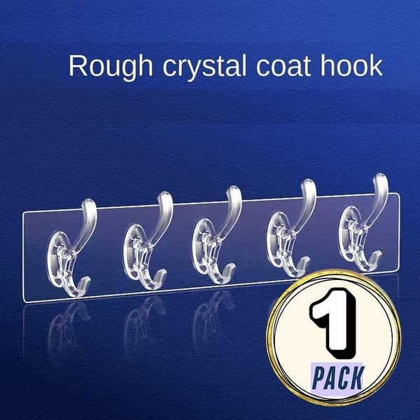 Pack of 2 Strong 6-Row Self-Adhesive Transparent Hooks for Wall Mounting