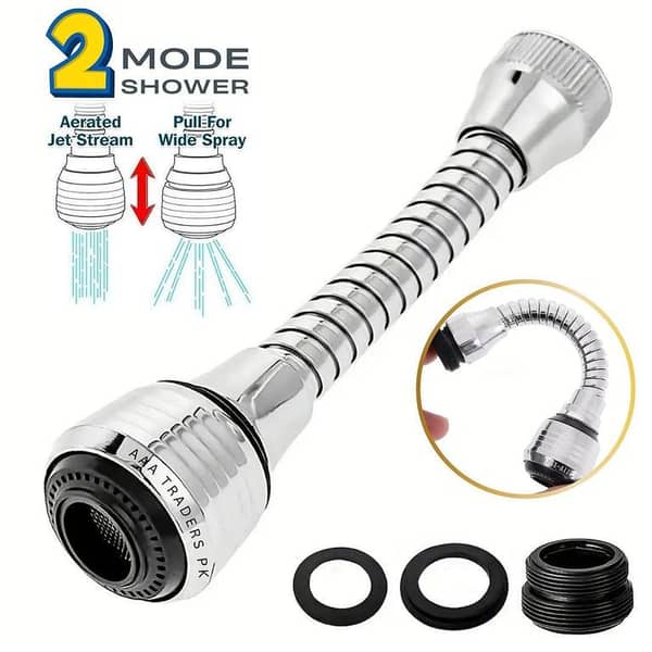 2-Mode Kitchen Faucet Water Jet, Stainless Steel Shower Head with High-Pressure Nozzle, 360° Rotating Tap Adapter Set