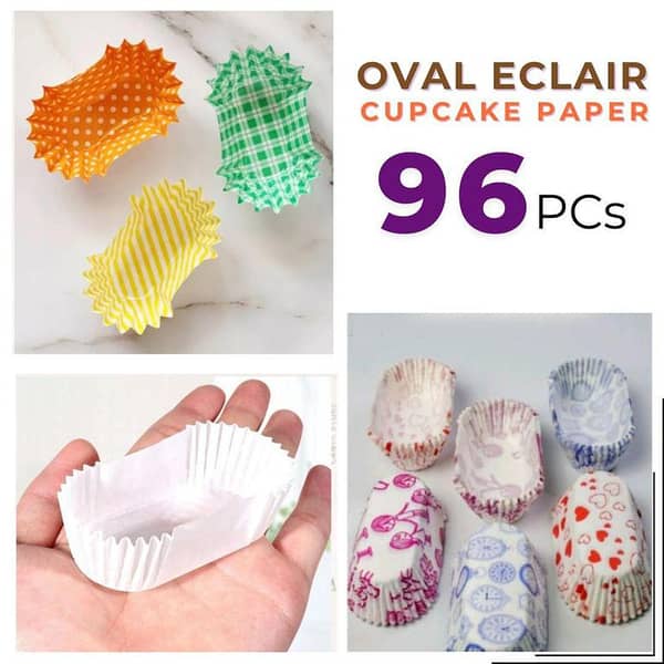 96PCs Oval Eclair Cup Cake Muffin Paper Liner Baking Cups Disposable , Bread Thick Baking Paper Cup Baking Cup Long Bread paper cup bread paper cup roti Boat-Shaped round - Multicolor