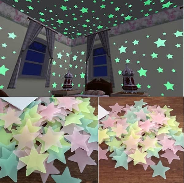 Fluorescent Night Glow Stars Wall Sticker 3D Luminous Star Stickers for Kids Room and Home Decor