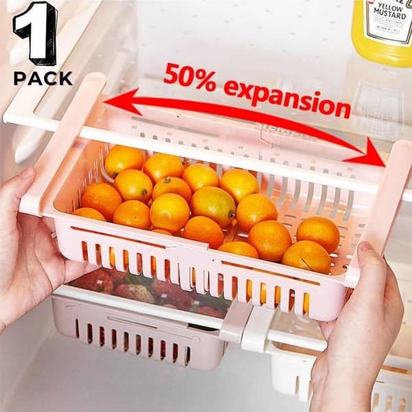 2/4Pcs Adjustable Fridge Storage Basket, Expandable Plastic Fridge Rack, Space Saver Food Organizer Tray