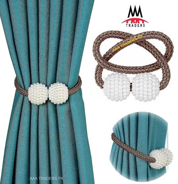 2PCs Magnetic Curtain Tiebacks, Faux Pearl Ball Decorative Home Curtain Buckle, Curtain Rope Straps For Holding Curtains & Drapes, For Bedroom Living Room Home Decor
