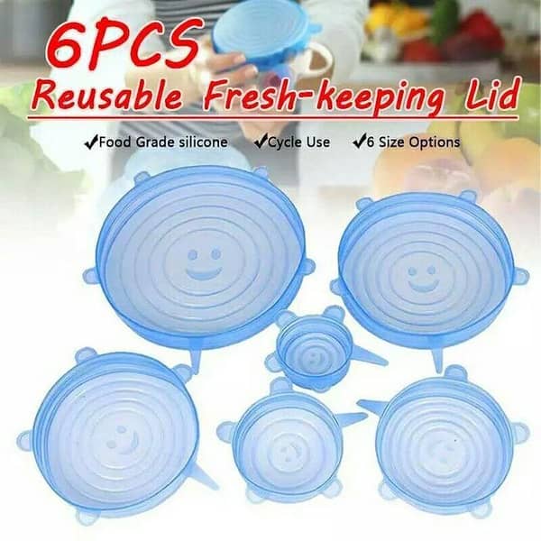 6 Pcs/Set Food Silicone Cover Universal Silicone Lids For Cookware Bowl Pot Reusable Stretch Lids Kitchen Accessories