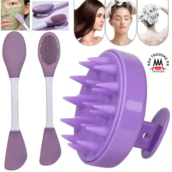 Silicone Double-Head Mask Brush, Facial Cleansing Brush, and Scalp Massage Brush Set