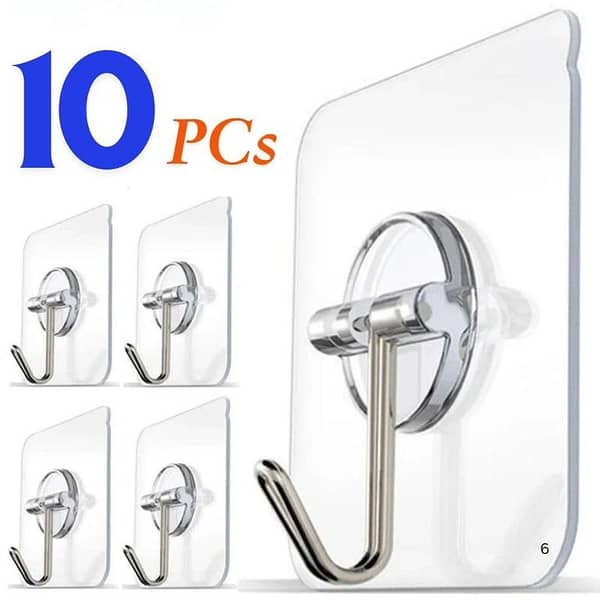10Pcs Pack Adhesive Suction Cup Hooks – Heavy Duty, Nail-Free, Clear, Waterproof and Oilproof for Bathroom, Kitchen, Doors, Walls