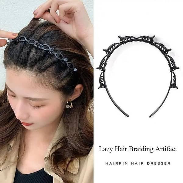 Black Braider Hair Style Twister Hair Band — Non-Slip Brown Double Layer Clip for Front Hair, Women and Girls