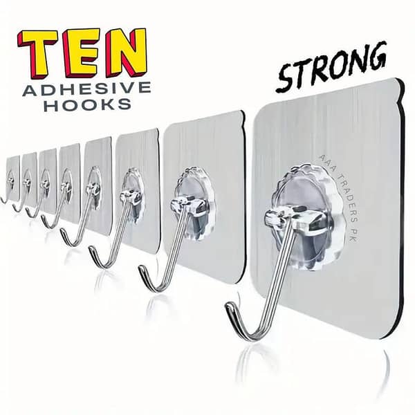 10Pcs Strong Adhesive Hooks Magic Hook Without Nails Transparent Strong Sticky Heavy Magic Wall Hook Reusable Suction Cup Hook Hanger Strong Vacuum Holder For Wall Door Bathroom Kit