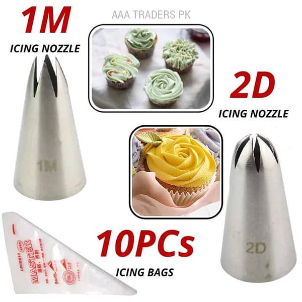 POPOLAR 1M And 2D Stainless Steel Nozzle , Piping Page , Open Star Tip Pastry Cookies Tools Icing Piping Nozzles Cake Decorating Cupcake Creates Drop Flower