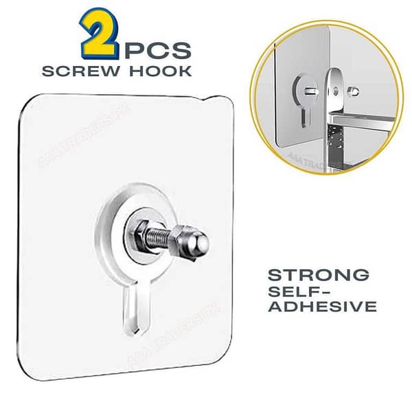 2/12Pcs Screw Hook Transparent Self-Adhesive Wall Hangers – Punch-Free, Non-Marking for Pictures, Doors, and More
