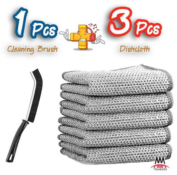 AAA Non-Scratch Wire Dishcloth & Gaps Cleaning Brush, 5Pack Multipurpose Wire Dishwashing Rags for Wet and Dry, Easy Rinsing, Reusable, Wire Cleaning Cloth for Kitchen, Sinks, Pots, Pans