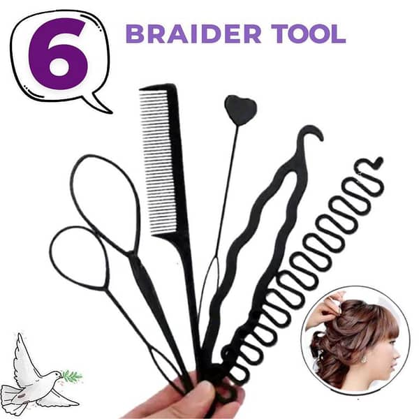 Braids Tools with Zig Zag Ponytail Makers (6 Pcs) – Professional Hair Styling Kit for Women and Girls