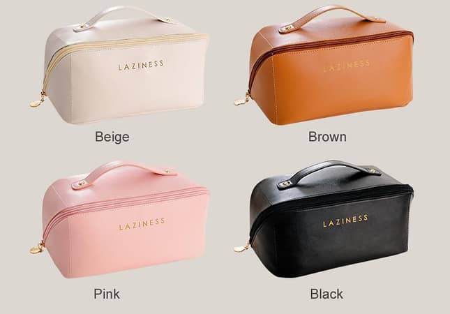 Large Capacity Waterproof Makeup Storage Bag with Zipper, PU Leather Cosmetic and Toiletry Organizer for Travel