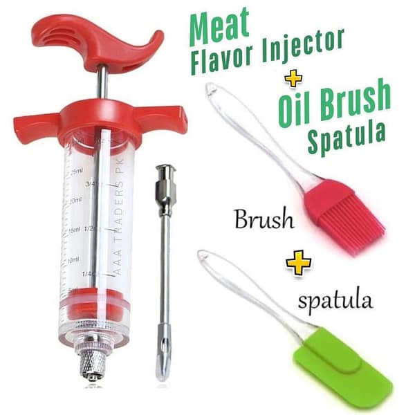 BBQ Meat Flavor Injector, Plastic Turkey Marinade Seasoning Injector Syringe with Stainless Steel Needle, Barbecue Grilling Sauce Injector Tool for Cooking