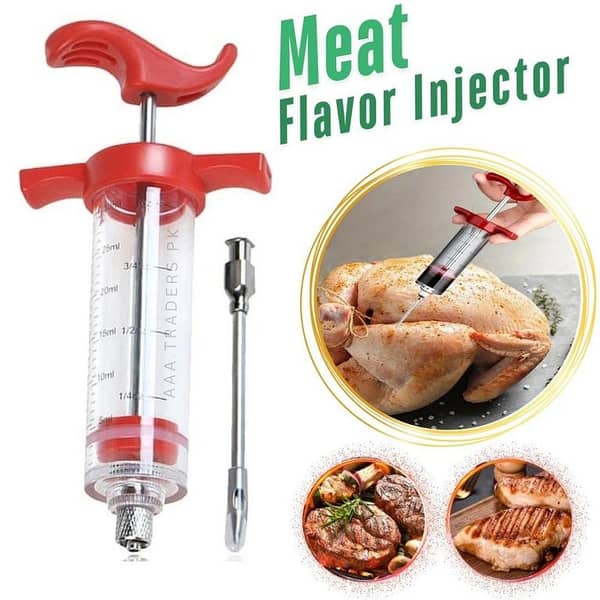 Meat Injector Flavoring Kit with Stainless Steel Needle, Plastic Turkey Marinating Syringe for Cooking and Barbecue