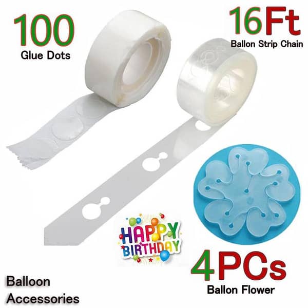 Balloon Arch Tape 16 feet (5 m) with 100 Glue Dots – Removable Stickers for Balloon Garlands, Balloons, and Flower Clips