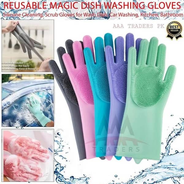 2 PC Styleelite Magic Dish washing Cleaning Sponge Gloves Reusable Silicone Brush Scrubber and Heat Resistant