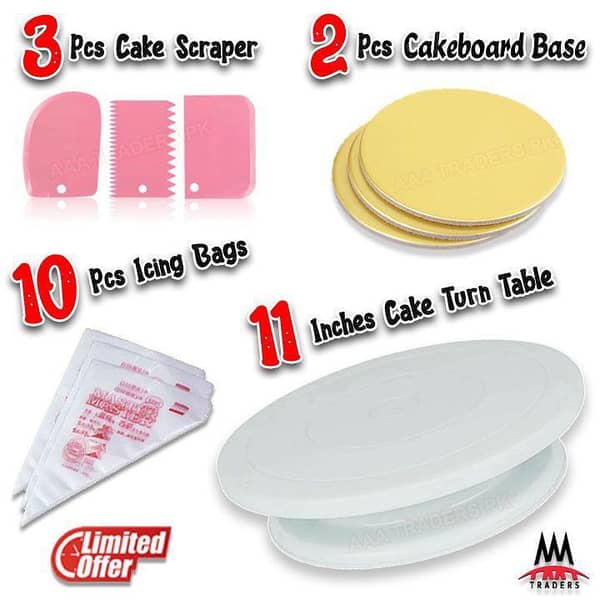 11 inch High quality Rotating Cake Turntable, 3Pcs Cake Creem icing Scraper Set, 10Pcs Disposable Piping Bags , 2Pcs Round Cake Boards Set Cakeboard Base Disposable Paper CAKE DECORATING SUPPLIES Turn Table