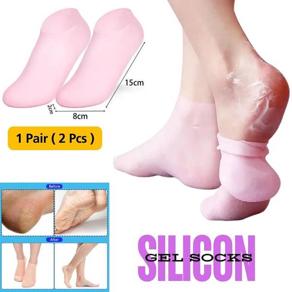 1 Pair (2PCS) Silicone Gel Heel Crack Protector Anti Crack Moisturizing Foot Pain Care Leg Pain Relief Heel Socks Tumit Sakit Non-Slip Silicone Sock (Human Skin Color)