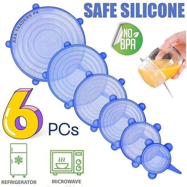 6 PCS Silicone Lids Food Covers, Different Sizes Reusable for Cups Bowls, Stretch Microwave Freezer Can, 100% Safe Grade Round Shaped Tin Cover