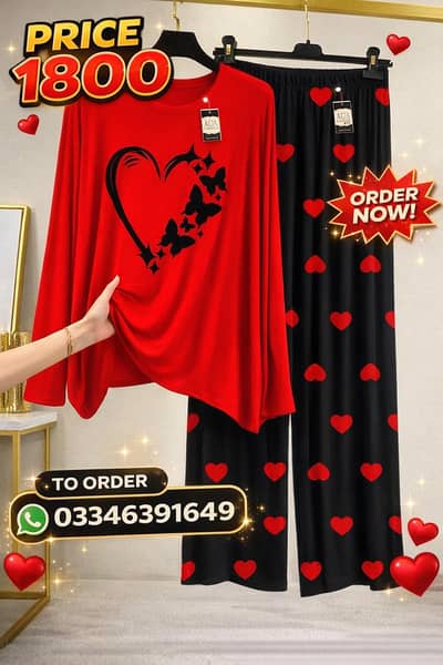 2 Pcs Women's Stitched Printed Night Suit