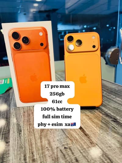 17 pro Max  orange 256 non pta only 61 cc  100 health