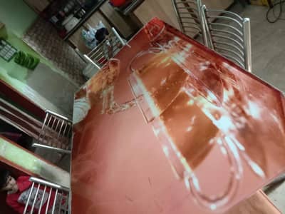 "Glass Top Dining Table with 6 Chairs - Used, Good Condition"