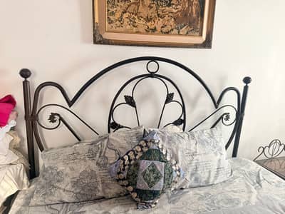 Rod Iron bed, bedside tables and dressing table with mirror