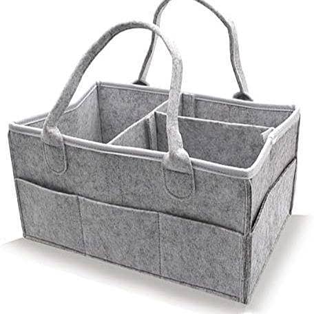 Baby Diaper Caddy Organizer - Foldable Felt Storage with Multiple Pockets for Car, Nursery and Changing Station