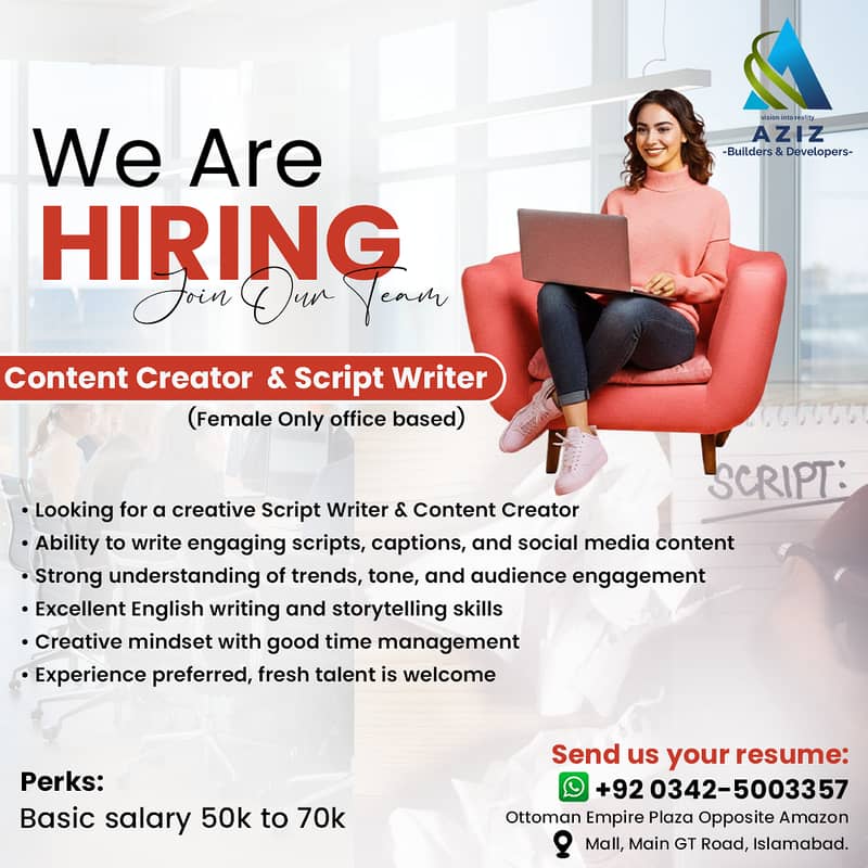 Script Writer & Content writer office base job in dha phase 2 Rwp ...