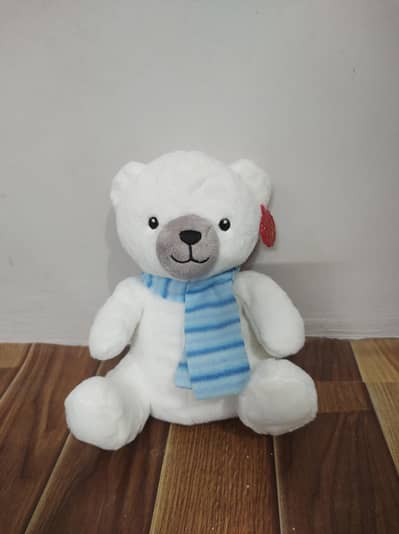 Clinton's white polar teddy bear blue stripped scarf soft plush toy