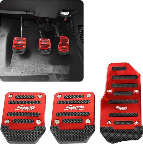 Premium Aluminum Alloy 3-Piece Non-Slip Car Pedal Covers for Manual Transmission (Red)